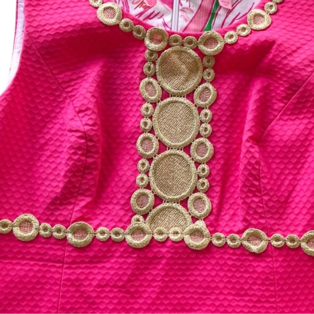 LILLY PULITZER Rosie Shift Dress in Hotty Pink w/ Gold Trim Size 14 -- NWT - Picture 7 of 9